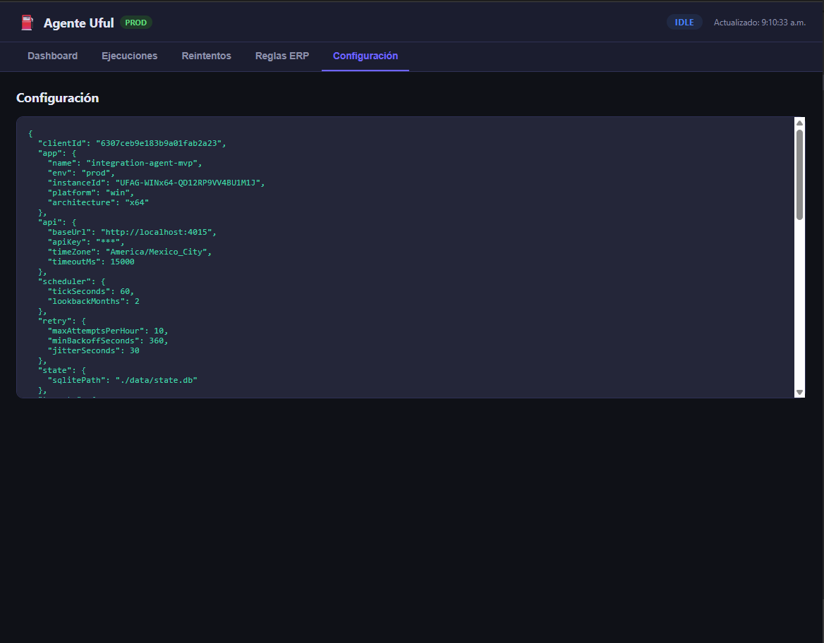 Vista de configuración en solo lectura