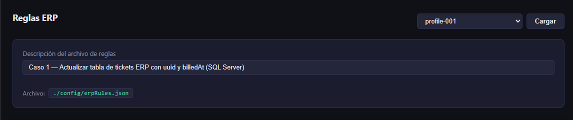 Cabecera del archivo de reglas en el editor