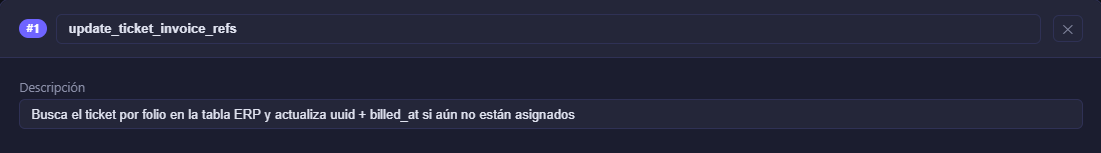 Encabezado y descripción de una tarjeta de regla