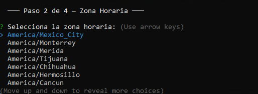 Selección de zona horaria en terminal