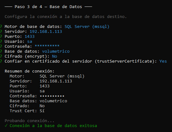 Paso de base de datos completado en terminal