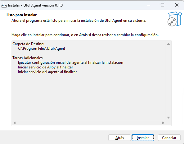 Opciones de componentes y tareas adicionales