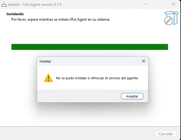 Mensaje de error del servicio del agente