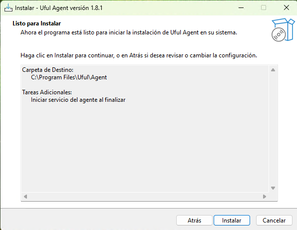 Resumen antes de instalar el Agente Uful