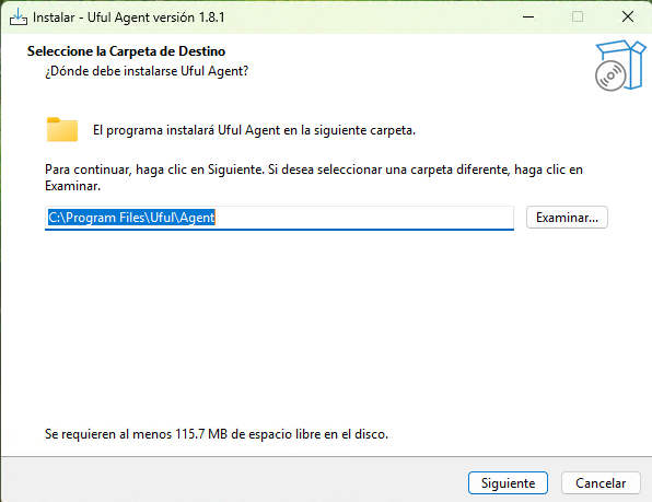 Selección de la carpeta de instalación del Agente Uful