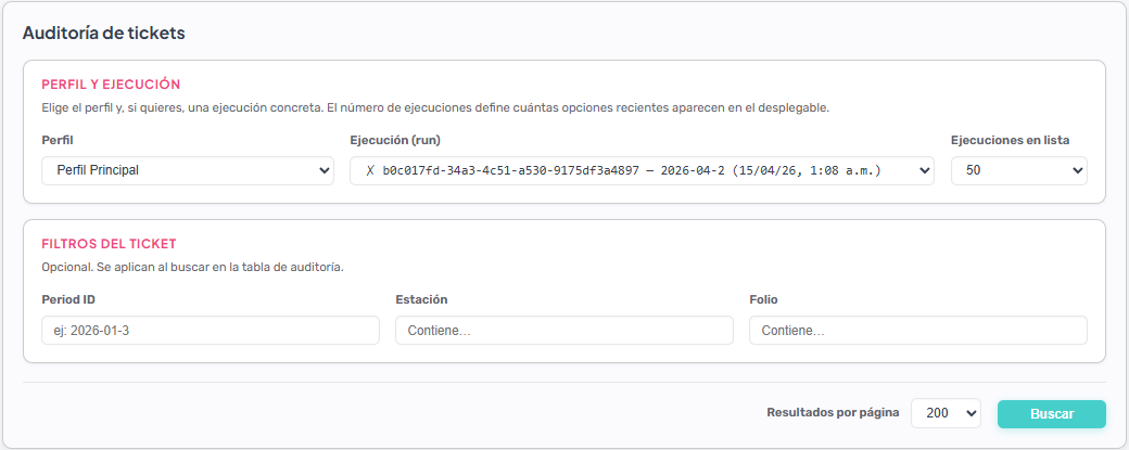 Filtros de búsqueda en Auditoría