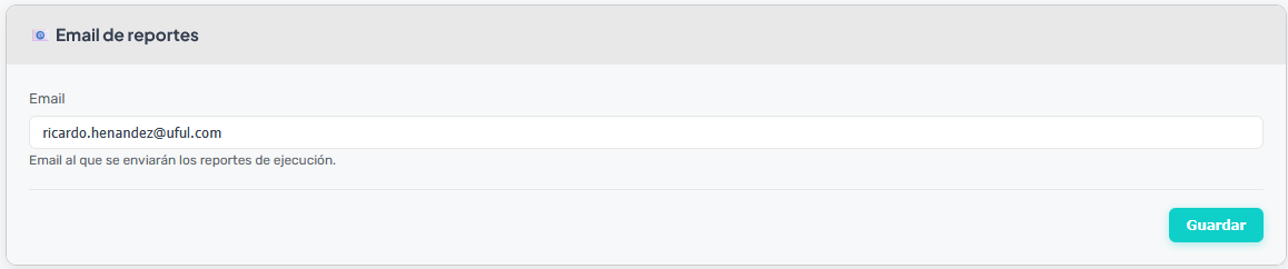 Configuración de email de reportes
