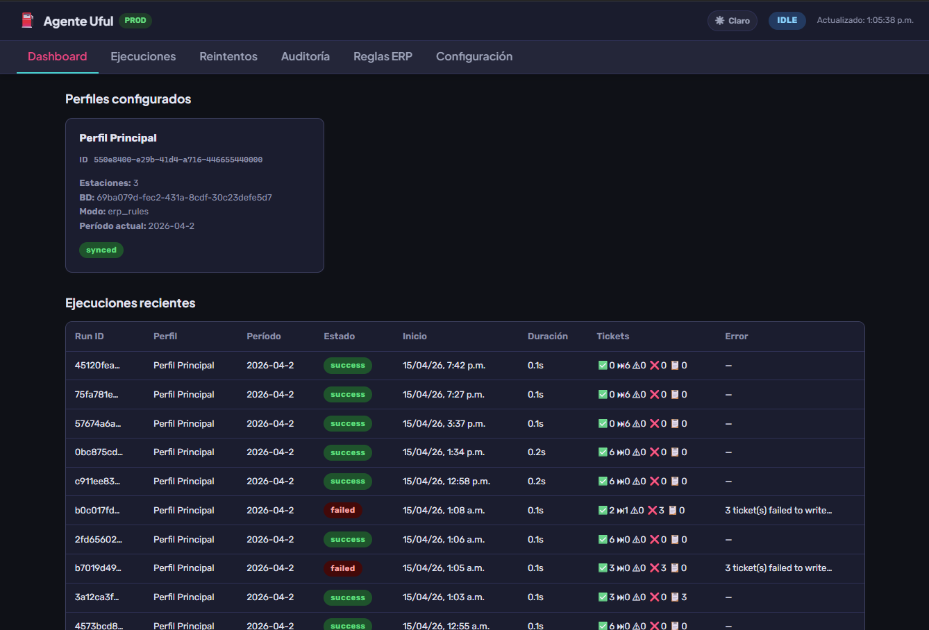 Dashboard en tema oscuro