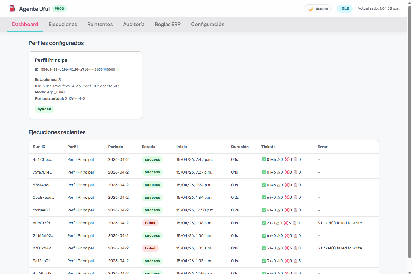 Dashboard en tema claro